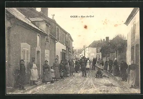 AK Oger, Rue du Gué, Einwohner auf der Strasse