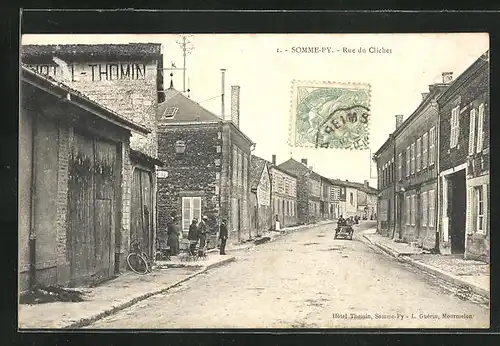 AK Somme-Py, Rue du Clichet, Blick in die Strasse