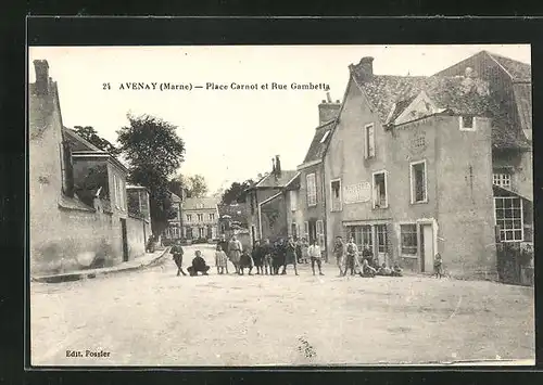 AK Avenay, Place Carnot et Rue Gambetta, Strassenpartie