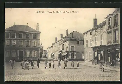 AK Suippes, Place du Marché et Rue St-Honoré, Ortspartie
