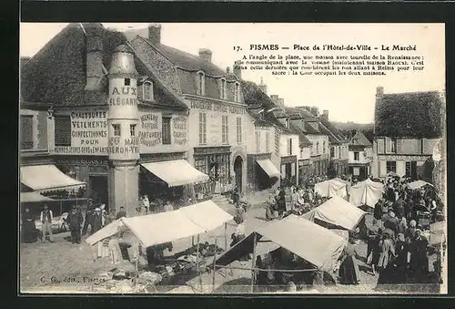 AK Fismes, Place de l`Hotel-de-Ville - Le Marché