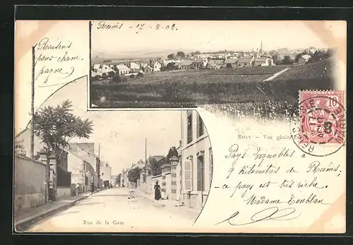 AK Rilly, Rue de la Gare, Vue générale