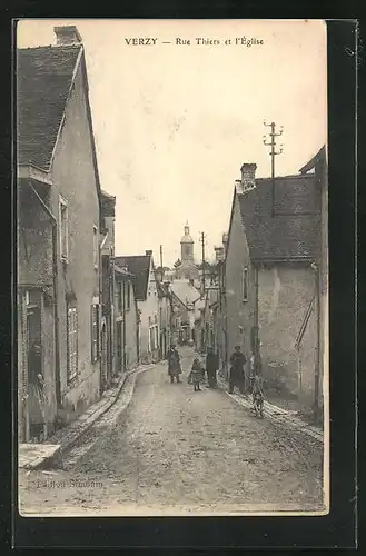 AK Verzy, Rue Thiers et l'Eglise