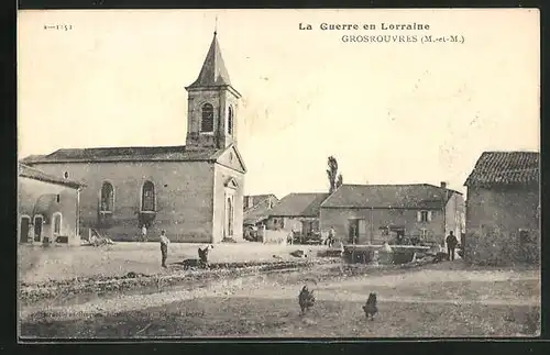 AK Grosrouvres, Ortspartie mit Kirche