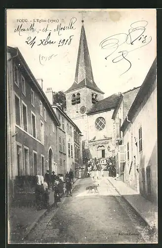AK Foug, L`Église, Strasse mit Blick zur Kirche