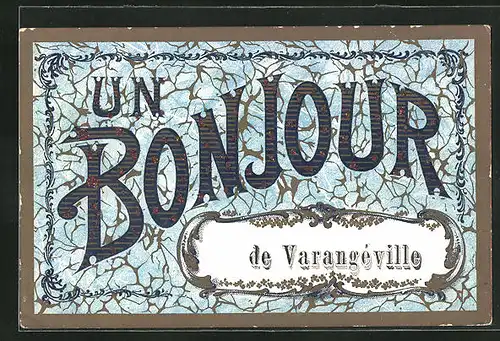 AK Varangeville, Un Bonjour, Schriftzug mit Glitzer