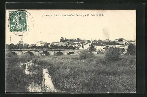 AK Xirocourt, Vue prise du Faubourg, Un Coin du Madon