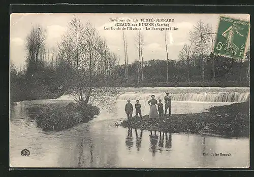 AK Sceaux-sur-Huisne, Les Bords de l'Huisne, Le Barrage et l'Ilot