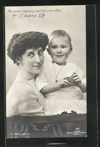 AK Prinzessin Ingeborg von Schweden mit Prinz Carl