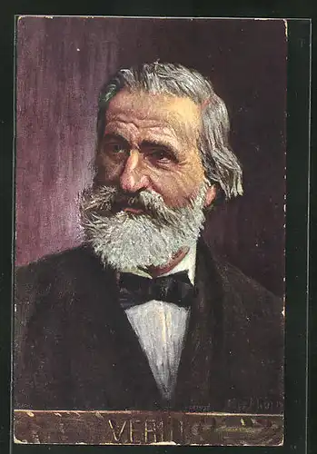 AK Portrait Verdi, mit Vollbart & Fliege, seitl. Profil