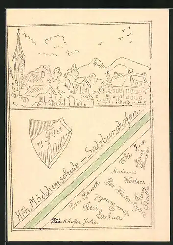 Künstler-AK Salzburghofen, Höhere Mädchenschule, Absolvia 1931