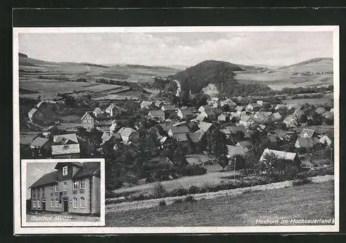 AK Hesborn / Hochsauerland, Gasthof Müller, Ortspanorama