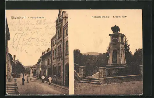 AK Rheinbrohl, Kriegerdenkmal und Hauptstrasse