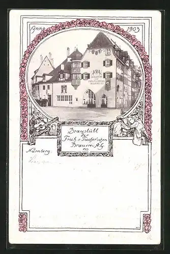 Passepartout-AK Nürnberg, Gasthaus Braustübl Freih. v. Tucher`schen Brauerei A. G. 1903