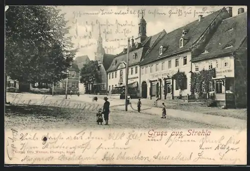 AK Strehla, Gasthaus Zum Rathskeller, Bäckerei von W. Möbius