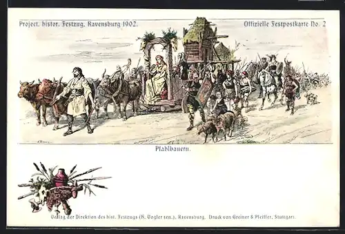 Lithographie Ravensburg, Project. histor. Festzug 1902, Pfahlbauern