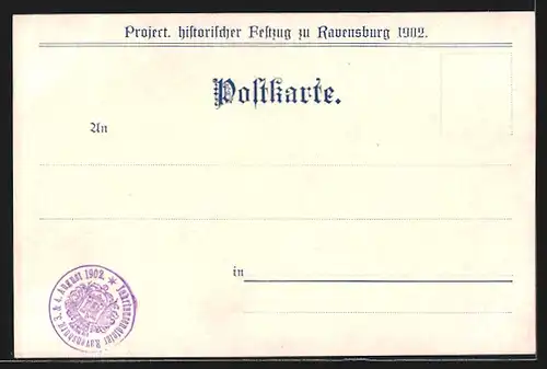 Lithographie Ravensburg, Project. histor. Festzug 1902, Welfenzeit, Wappen