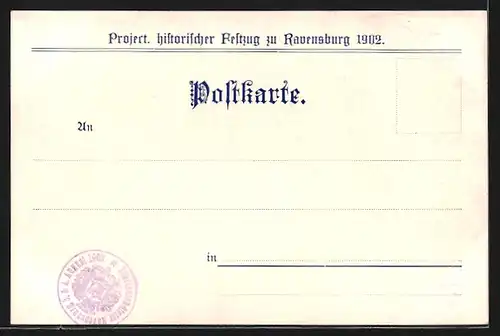 Lithographie Ravensburg, Project. histor. Festzug 1902, Einführung des Christentums um 600