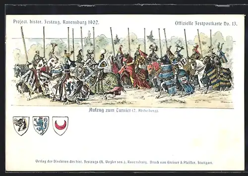 Lithographie Ravensburg, Project. histor. Festzug 1902, Aufzug zum Turnier