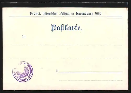 Lithographie Ravensburg, Project. histor. Festzug 1902, Aufzug zum Turnier