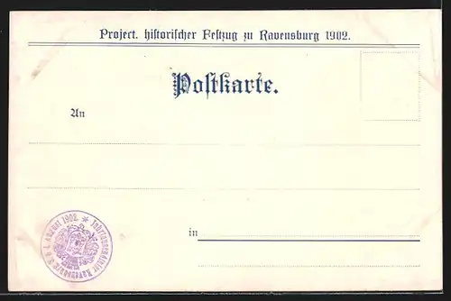 Lithographie Ravensburg, Project. histor. Festzug 1902, Turnier zu Ravensburg 1311, Wappen