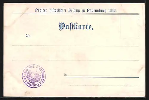Lithographie Ravensburg, Project. histor. Festzug 1902, Patriziergesellschaft zum Esel um 1400, Gelehrte & Künstler