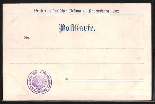 Lithographie Ravensburg, Project. histor. Festzug 1902, Ravensburg kommt an Württemberg 1810, Wappen
