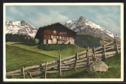 Foto-AK Emanuel Gyger: Adelboden, Bauernhaus mit Grosslohner