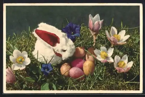 Foto-AK Emanuel Gyger: Plüsch-Osterhase neben Ostereiern