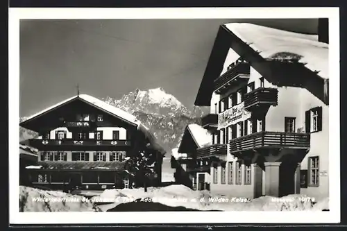 AK St. Johann, verschneiter Platz mit Postamt