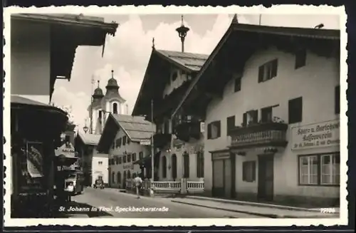 AK St. Johann, Speckbacherstrasse mit Geschäften