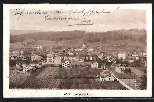 AK Weiz, Ortsansicht aus der Vogelschau