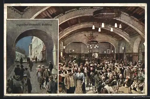AK Salzburg, Gasthaus Augustiner-Bräustübl, Innenansicht