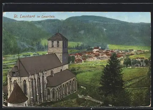 AK St. Leonhard im Lavanttale, Panorama mit Kirche