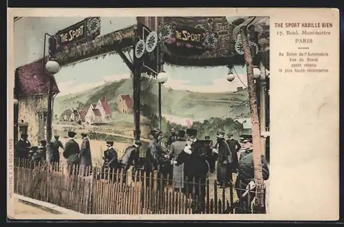 AK Paris, The Sport Habille Bien, Vue du Stand au Salon de l` Automobile, 17, Boulevard Montmartre