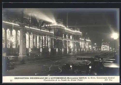 AK Paris, Exposition Décennale de l`Automobile 1907, Ausstellungsgebäude bei Nacht