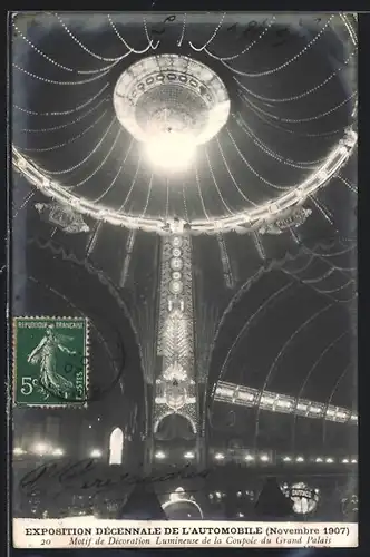 AK Paris, Exposition Décennale de l`automobile 1907, Motif de Décoration Lumineuse de la Coupole du Grand Palais