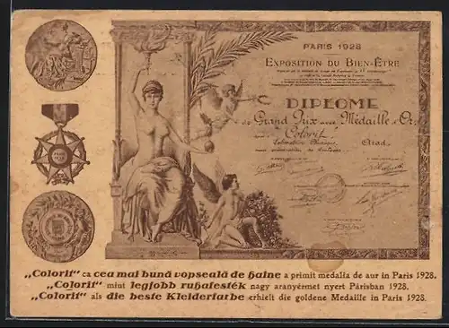 AK Paris, Exposition du Bien-Être 1928, Colori ca cea mai buna vopseala de haine