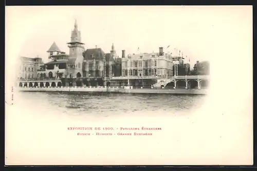 AK Paris, Exposition Universelle 1900, Pavillons Etrangers, Bosnie, Hongrie, Grande Bretagne