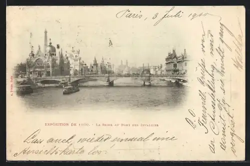 AK Paris, Exposition de 1900, La Seine au Pont des Invalides