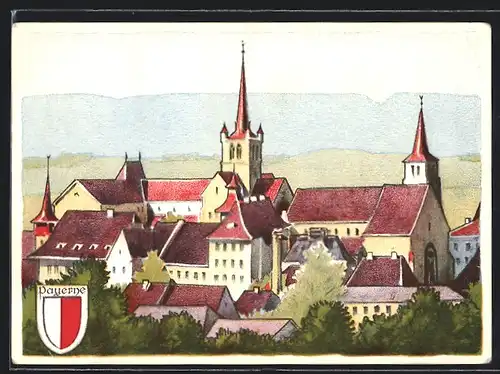 Künstler-AK Payerne, Ortsansicht bei Tag