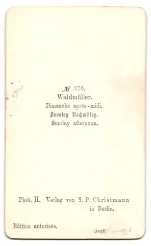 Fotografie S. P. Christmann, Berlin, Gemälde: Sonntag Nachmittag, nach Waldmüller, Handkoloriert