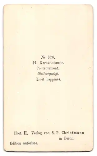 Fotografie S. P. Christmann, Berlin, Gemälde: Stillvergnügt, nach H. Kretzschmer, Handkolorie