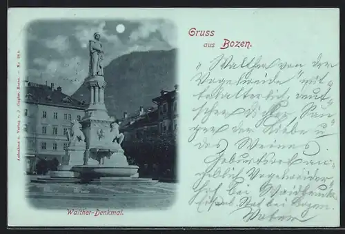 Mondschein-AK Bozen, Walther-Denkmal