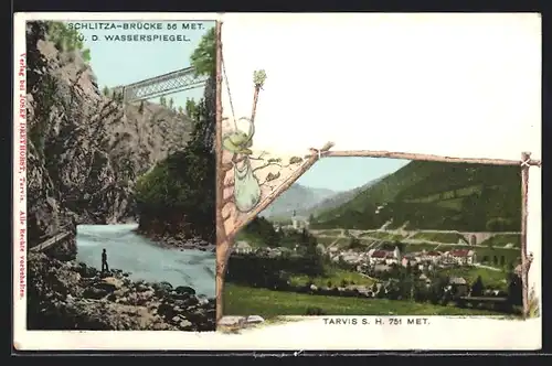 AK Tarvis, Ortsansicht, Schlitza-Brücke