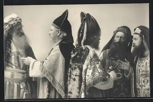 AK Oberammergau, Passionsspiel 1910, Männliche Darsteller in Kostümen
