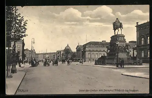 AK Berlin, Unter den Linden mit Denkmal Friedrich des Grossen