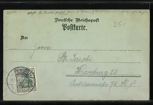 Mondschein-Lithographie Mannheim, Neckarbrücke, Schillerplatz, Planken