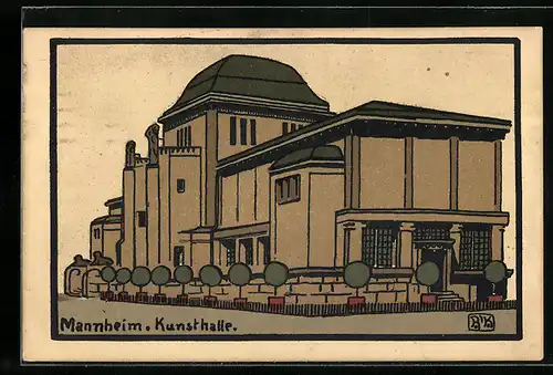 Steindruck-AK Mannheim, Kunsthalle