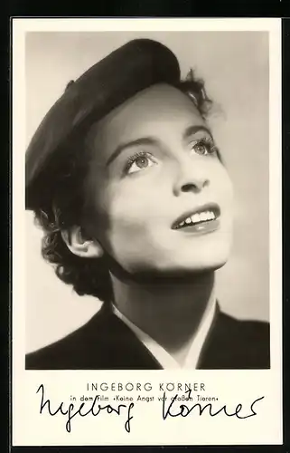 AK Schauspielerin Ingeborg Körner mit Mütze, mit original Autograph
